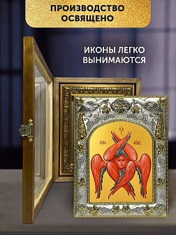 Икона Серафим Шестикрылый в ризе и деревянном киоте, 26х22 см
