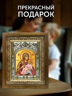 Икона Козельщанская Божия Матерь в ризе и деревянном киоте, 26х22 см