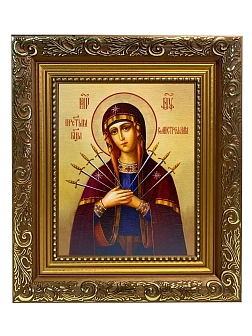 Икона Божией Матери Семистрельная, широкая рамка 19,5х22,5х2 см 127