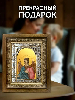 Икона Архангел Гавриил в ризе и деревянном киоте, 33х27 см