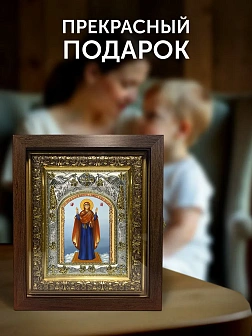 Икона Нерушимая Стена Божия Матерь в ризе и киоте под дерево, 27х23 см