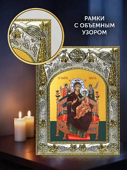 Икона Всецарица Божия Матерь в ризе и деревянном киоте, 26х22 см