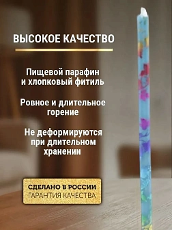 Набор Подсвечник на кулич с буквами "ХВ" пластик, со свечами праздничные №80 (уп 50шт), ГОЛУБЫЕ (Рад