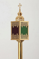 Фонарь пасхальный 4-х гранный под свечу золочение на древке