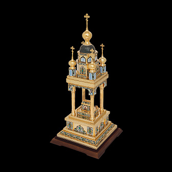 Дарохранительница ювелирная большая эмаль, финифть / золочение