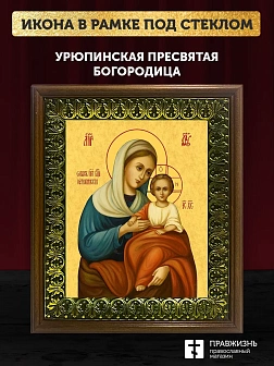 Икона Божией Матери Урюпинская, деревянная рамка с басмой и стеклом 18х21х2,5 см 1198 Икона Божией Матери Урюпинская, деревянная рамка с басмой и стеклом 18х21х2,5 см 1198
