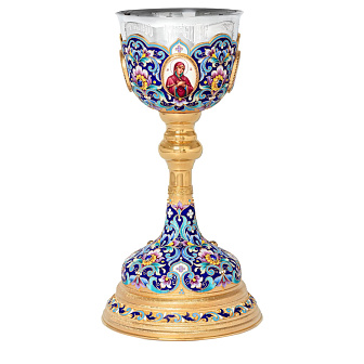 Потир 1.0л 4-финифти, филигрань, эмаль, роспись / песочные часы / золочение / серебряный стакан (УИН)