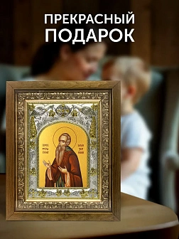 Икона Ферапонт Белозерский в ризе и деревянном киоте, 26х22 см