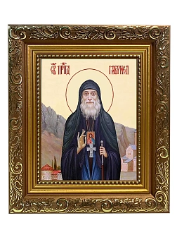 Икона Гавриил Ургебадзе преподобный, широкая рамка 19,5х22,5х2 см 352