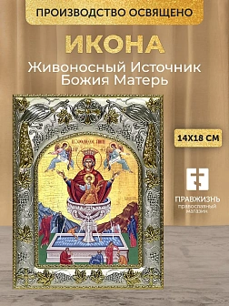 Икона Живоносный Источник Божия Матерь в ризе, 18х14 см