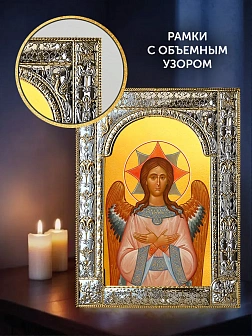 Икона Спас Благое Молчание в ризе и деревянном киоте, 33х27 см