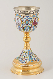Потир 1.0л 4-финифти, филигрань, эмаль / золочение / мельхиоровый стакан