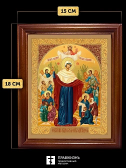 Икона Божией Матери Всех скорбящих Радость с золочением, деревянная рамка со стеклом 15х18х2 см 153