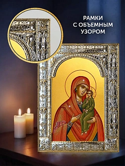 Икона Домницкая Божия Матерь в ризе и деревянном киоте, 33х27 см