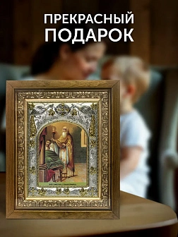 Икона Сампсон Странноприимец в ризе и деревянном киоте, 26х22 см