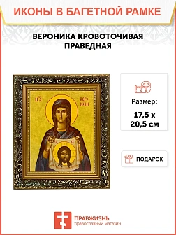 Икона Вероника Кровоточивая праведная, узкая рамка 17,5х20,5х2 см 045А