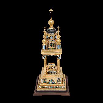 Дарохранительница ювелирная большая эмаль, финифть / золочение