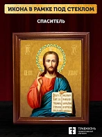 Икона Спаситель Господь Иисус Христос, деревянная рамка со стеклом 15х18х2 см 214