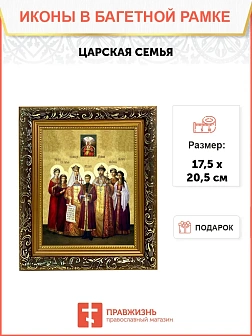 Икона Царская семья, узкая рамка 17,5х20,5х2 см 001