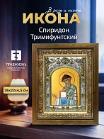 Икона Спиридон Тримифунтский в ризе и деревянном киоте, 26х22 см
