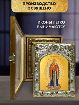 Икона Благодатное Небо Божия Матерь в ризе и деревянном киоте, 26х22 см