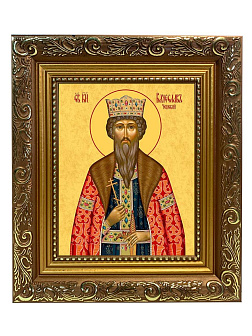 Икона Вячеслав Чешский благоверный князь, широкая рамка 19,5х22,5х2 см 055