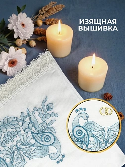 018 Рушник свадебный для венчания народный узор с синими птицами