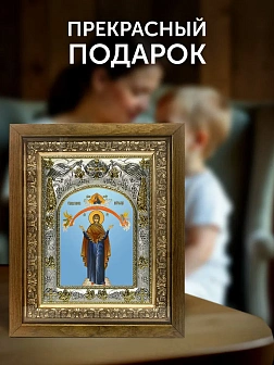 Икона Покров Божией Матери в ризе и деревянном киоте, 26х22 см