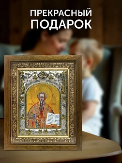 Икона Лев Катанский в ризе и деревянном киоте, 26х22 см