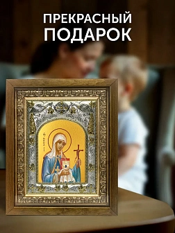 Икона Нина Просветительница Грузии в ризе и деревянном киоте, 26х22 см