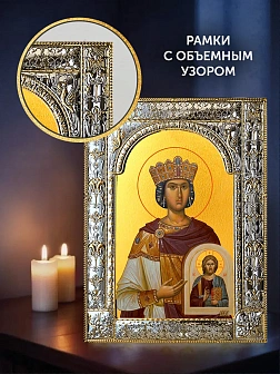 Икона Феодора Цареградская в ризе и деревянном киоте, 33х27 см