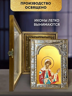 Икона Варвара Илиопольская в ризе и деревянном киоте, 33х27 см