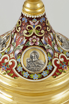 Потир 1.0л 8-литьевых ликов, филигрань, эмаль, роспись, золочение, мельхиоровый стакан