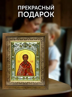 Икона Артемий Солунский в ризе и деревянном киоте, 26х22 см Икона Артемий Солунский в ризе и деревянном киоте, 26х22 см
