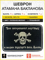 Шеврон Атамана Бакланова пришивной оксфорд черный/топ молоко 6х9 см 1 шт