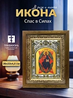 Икона Спас в Силах в ризе и деревянном киоте, 26х22 см