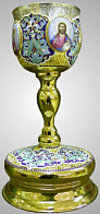 Потир 1, 0л 4-финифти, филигрань, эмаль / поддон старого образца / золочение / серебряный стакан (УИН)