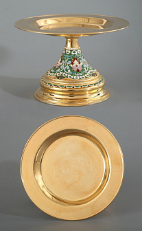 Дискос с поддискосником / ф220мм-конус потира 0, 5л / филигрань, эмаль / золочение