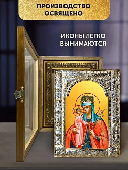 Икона Неувядаемый Цвет Божия Матерь в ризе и деревянном киоте, 33х27 см