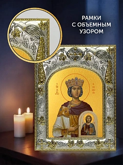 Икона Феодора Цареградская в ризе и деревянном киоте, 26х22 см