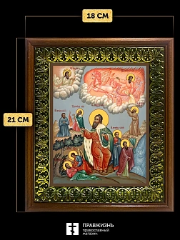 Икона Илии Фесвитянин пророк, деревянная рамка с басмой и стеклом 18х21х2,5 см 077