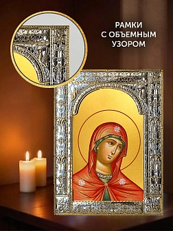 Икона Андрониковская Божия Матерь в ризе и киоте под дерево, 33х27 см