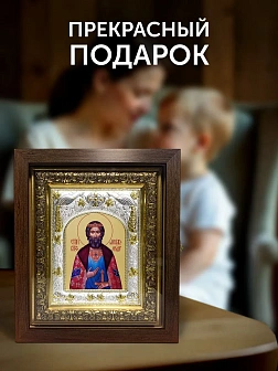 Икона Ярослав Мудрый в ризе и киоте под дерево, 27х23 см Икона Ярослав Мудрый в ризе и киоте под дерево, 27х23 см