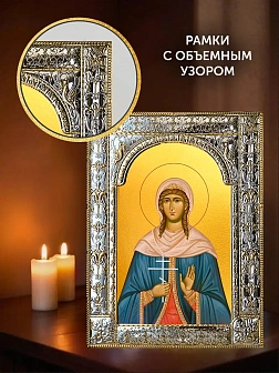 Икона Иулия Анкирская в ризе и киоте под дерево, 33х27 см