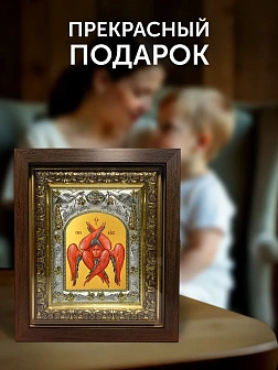 Икона Серафим Шестикрылый в ризе и киоте под дерево, 27х23 см