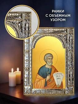 Икона Петр Апостол в ризе и деревянном киоте, 33х27 см