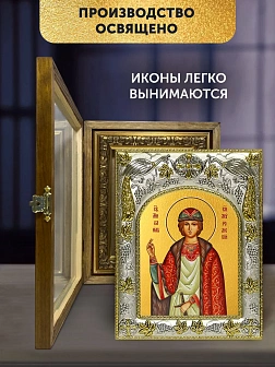 Икона Михаил Муромский в ризе и деревянном киоте, 26х22 см