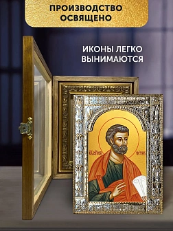 Икона Петр Апостол в ризе и деревянном киоте, 33х27 см