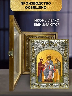 Икона Деисус в ризе и деревянном киоте, 26х22 см