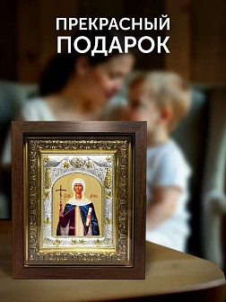 Икона Нина Просветительница Грузии в ризе и киоте под дерево, 27х23 см